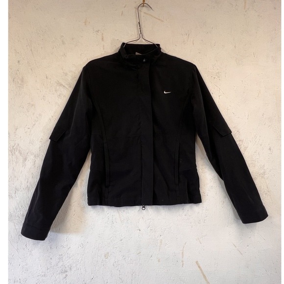 Nike Jackets & Blazers - Nike Womens Black Full Zip Mock Neck Active Jacket Cargo Sleeve Pockets XS